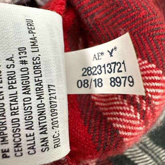 American Eagle Large womens AE Ahh-Mazingly Soft Flannel Shirt Red Gray - Picture 9 of 9